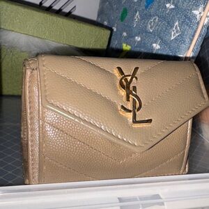 Yves Saint Laurent Gold Logo Tan Wallet